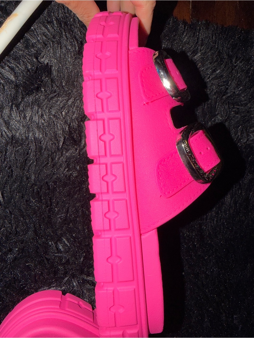 Hot Pink Double Buckle Slide Sandals - Picture 4 of 4